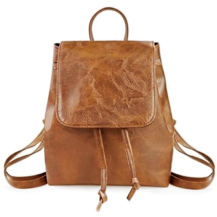 AfitLulu Petit sac à dos étanche en cuir synthétique pour femme avec cordon de serrage, mini sac à dos à rabat, sac à dos de voyage, avec sangle réglable