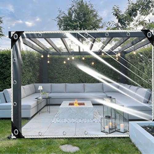Clear Heavy Duty Tarpaulin 1.9 x 2.4 m Waterproof UV Resistant Heavy Duty Transparent Pergola Covers with Eyelets and Rope for Home Garden Outdoor Hay Log Pile Roof, White