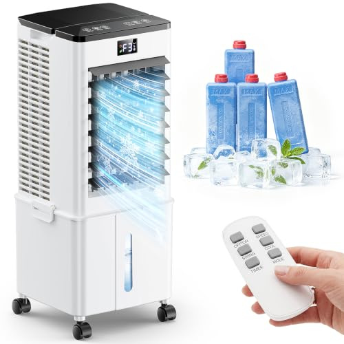 Portable Air Conditioner with Auto Oscillation,Powerful Cooling Portable AC Unit,1-12H Timer, 10L Removable Water Tank,4 Ice Boxes, Remote Control, Touch Display, Air Cooler For Home(Black)