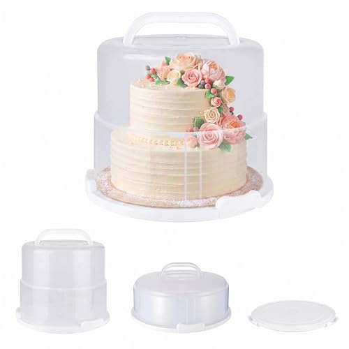 Relaxdays Tortenglocke, höhenverstellbarer Tortenbehälter, bis 10 kg, HxD 14,5–22,5 x 34,5 cm, extrahohe Kuchenbox, weiß