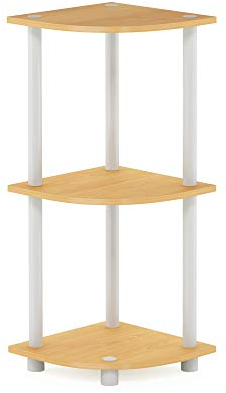 Furinno kompaktes Eck-Mehrzweck-Regal mit 3 Ebenen, Buche/Weiß, 29.46 x 29.46 x 75.18 cm