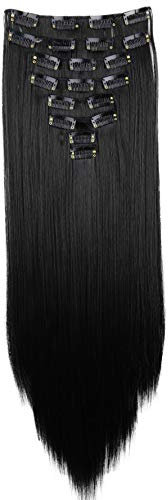 CAISHA XL 60cm 7 Teile Set CLIP IN EXTENSIONS Jenny Haarverdichtung Haarverlängerung Glatt Schwarz CE1
