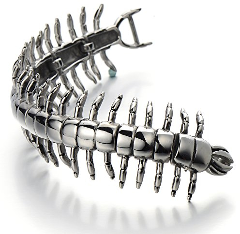 COOLSTEELANDBEYOND Großes Tausendfüßler Armreif Herren Edelstahl Armband Farbe Silber Hochglanz poliert