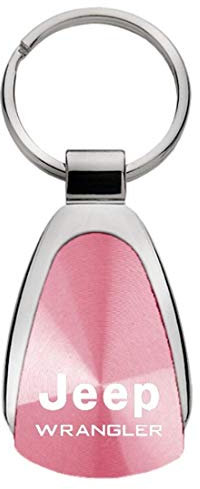 Jeep Genuine Wrangler Pink Logo Metal Chrome Tear Drop Key Chain Ring Fob