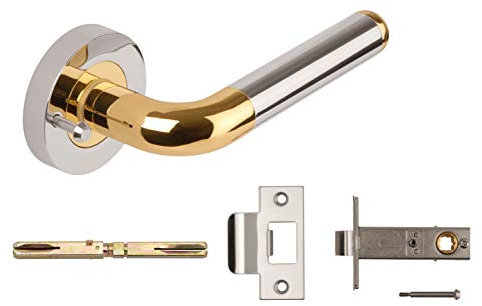Excel Architectural 3630-PRV Orbit Door Handles & Push Button Privacy Latch, Polished Brass/Chrome