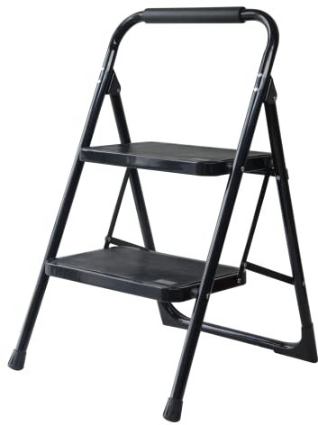 Dapetz ® 2 Step Ladder Black Lightweight Folding Stepladder Safety Small Stool with Non-Slip and Wide Pedal Ideal for Home Kitchen Garage Household Ladder