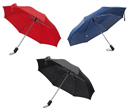 3x Taschen-Regenschirm / mit Schutzhülle / Farbe: je 1x schwarz, dunkelblau, rot