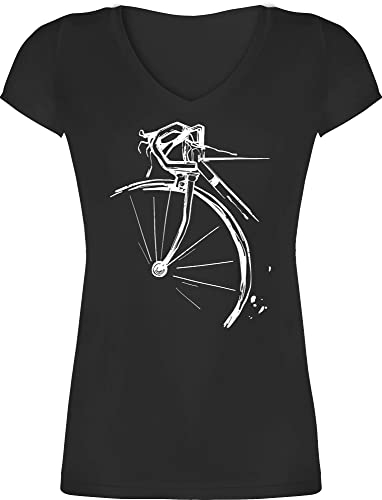 T-Shirt Damen V Ausschnitt - Bekleidung Radsport - Fahrrad Geschenk Rennrad I Radfahren Geschenk - L - Schwarz - Radfahrerin Tshirt fahrradoutfit Frauen Bike Rad Shirt radshirt Radsport-Bekleidung