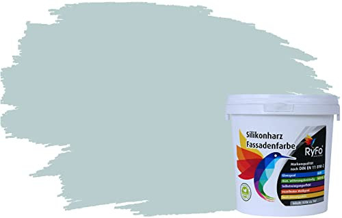 RyFo Colors Silikonharz Fassadenfarbe Lotuseffekt Trend Lagune Hell 1l - bunte Fassadenfarbe, weitere Blau Farbtöne und Größen erhältlich, Deckkraft Klasse 1