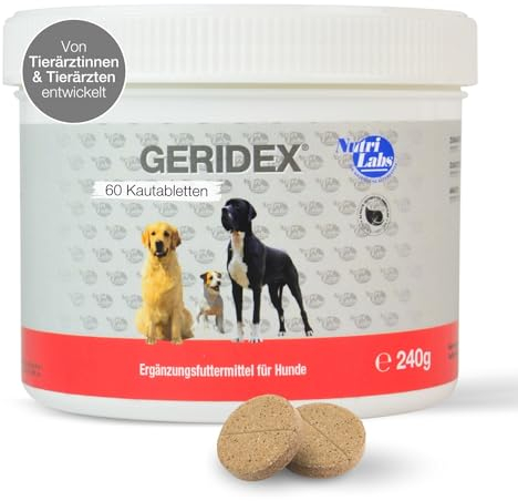 NutriLabs Geridex® Tabletten für Senioren-Hunde 60 STK. - Seniorentabletten für Hunde mit Glucosamin, Weißdorn u.v.m. - Hunde-Nahrungsergänzung - Teufelskralle-Tabletten - MSM-Hund