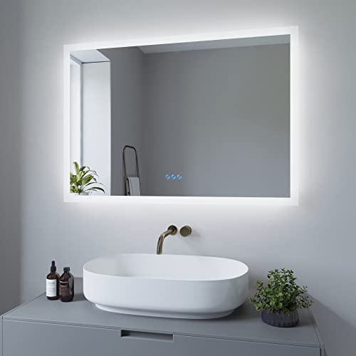 AQUABATOS 100x70cm Badspiegel mit Beleuchtung Badezimmerspiegel LED Lichtspiegel Wandspiegel Energiesparend, Warmweiß 3000K, Neutralweiß 4500K, Kaltweiß 6000K, Spiegelheizung, IP44, CE