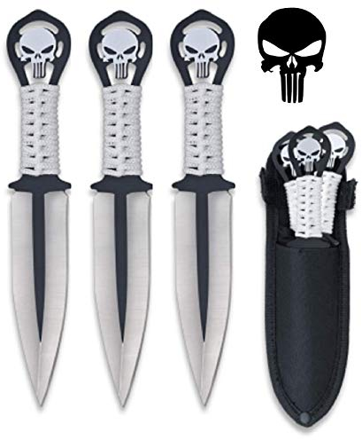 VIKING GEAR® 3X Punisher Wurfmesser in weiß, schwarz + Holster - 3X Throwing Knifes - USA Knife White, Black - Jagd - Angeln - Camping - Outdoor - Survival - Notfallausrüstung