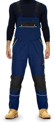TMG® | Lange Arbeitslatzhose Herren, Latzhose mit Kniepolstertaschen Cordura, Arbeitshose mit viel Stauraum | Navy 50