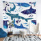 Ozean Meer Wandteppich 130x150cm Blauhai Wandbehang für Kinder Teenager Meerestier Thema Tapisserie Unterwasser Wort Wandtuch Sealife