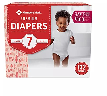 Members Mark Premium Baby Diapers Size 7 (41+ Pounds), 132 Count