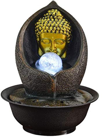 Fontaines d'intérieur Intérieur Fontaine avec LED Tabletop Zen Lumière Tabletop Fontaine d'eau Bouddha d'or Sculpture Bureau Fontaine d'intérieur Fontaine Décoration Fontaine de Table (Color : D)