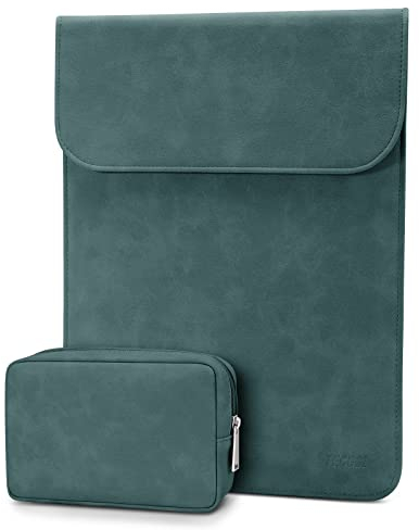 TECOOL 13 Zoll Laptop Hülle Tasche und Zubehörtasche für 2018-2020-2024 2025 MacBook Air 13 M4 M3 M2 M1, 2016-2022 MacBook Pro 13 M2 M1, Surface pro, XPS 13, Faux Wildleder Schutzhülle, Dark Grun