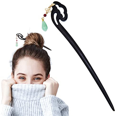 Baguette à cheveux japonaise en bois chinois pour femme, épingle à cheveux rétro avec jade, accessoires de cheveux chinois japonais pour cheveux longs, accessoires de pansement Hanfu