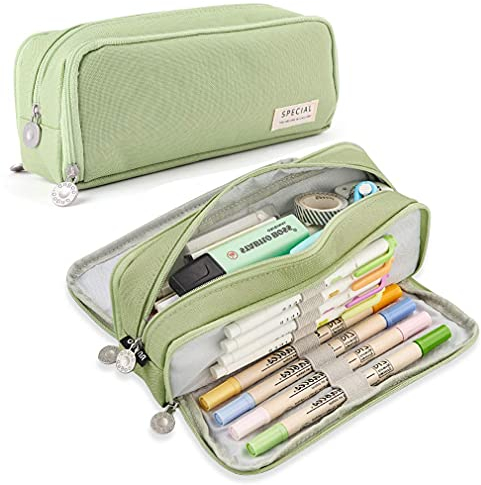 MOREASE Federmäppchen Mäppchen Federmappe für Teenager Mädchen, Aesthetic Grüool Stuff Etui Stifte mit 3 Fach, Große Kapazität Federtasche Pencil Case Grhulsachen für Jungen Grhule & Büro (Grün)