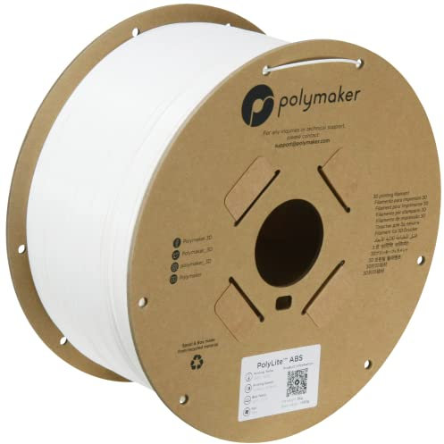 Polymaker ABS-Filament, 1,75 mm, weißes ABS, 3 kg, hitzebeständige ABS-Kartonspule – PolyLite ABS-3D-Filament, 1,75 mm, weißes Filament