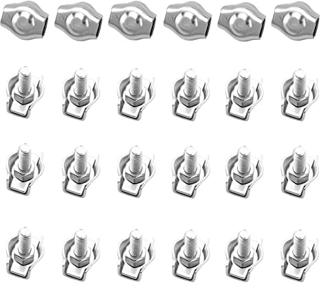 SyiXute 24 Pezzi Clip per Fune Metallica M2,Morsetto Simplex per 2mm Fune Metallica,Fermacavo a Fune Metallica in Acciaio Inox per Il Fissaggio di Funi Metalliche e Funi Portacavi