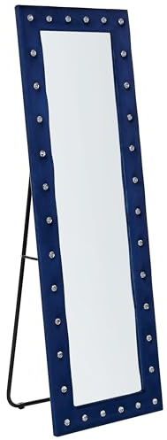 Beliani Standspiegel Samt blau 50 x 150 cm rechteckig Glamour Ganzkörperspiegel Ansouis
