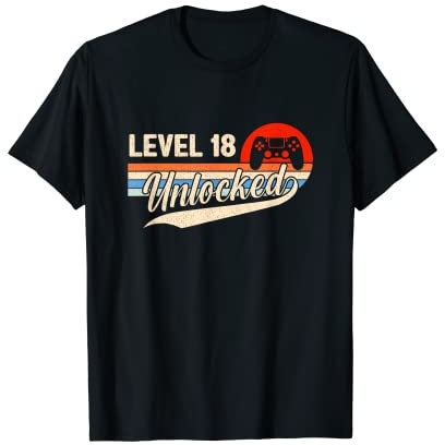 Level 18 Unlocked - Retro Vintage Funny 18th Birthday Gamer T-Shirt