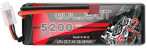 GOLDBAT 2S RC LiPo Battery 7.4V 60C 5200mAh Battery Hardcase Pack Avec Deans T-Plug Pour RC Car Evader RC Truggy Buggy RC Helicopter Evader BX Auto Truck RC Hobby (5200 2S60C-1pack)