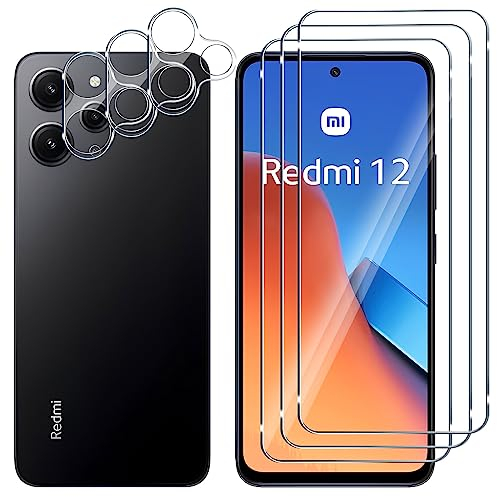 Lutree 3+3 Pièces pour Xiaomi Redmi 12 4G&5G Verre Trempé Protecteurs d'écran et Caméra Arrière Protection écran, 9H Dureté HD Anti-Rayures Sans Bulles Protection Film