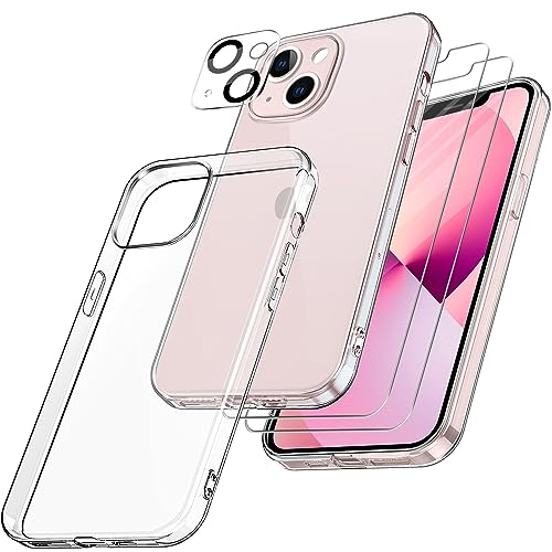 FLLAO Handyhülle für iPhone 13 Mini Hülle mit 2 Schutzfolie und 1 Kameraschutz, Weiche TPU Silikon Stoßfest Schutzhülle [Schutz in Militärqualität] Durchsichtige Kratzfest Dünne für iPhone 13 Mini