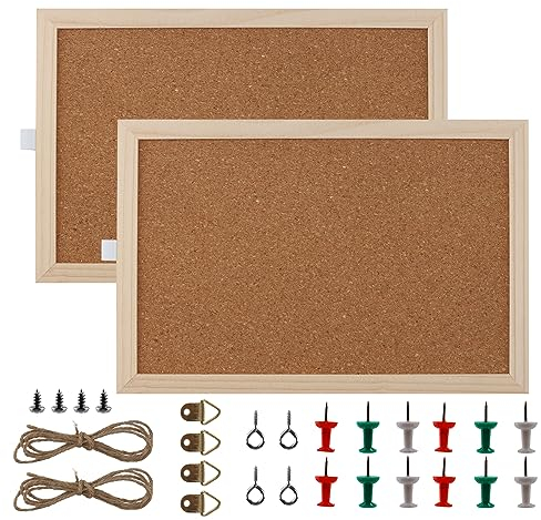 CHEUKYIU 2 Stück Korkwand Mit Holzrahmen 30x20cm, Mini Pinnwand Notizbrett, Memoboard Mit 10 Pinnwandnadeln, Korktafel Für Zuhause, Büro