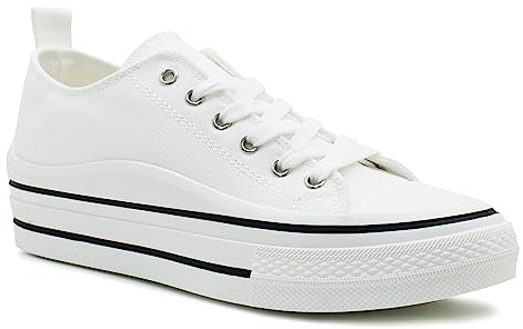 Womens Lace Up Platform Sole Canvas Baseball Sneakers Ladies Chunky Retro Flat Low Top Fashion Trainers Pumps