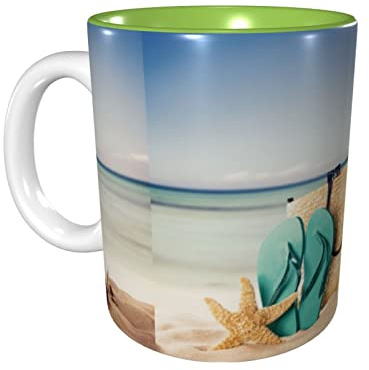 Handtasche Meer Sommer Kaffeetassen 11 OZ Keramikbecher für Büro und Zuhause Wasser Teebecher Tasse innen grün