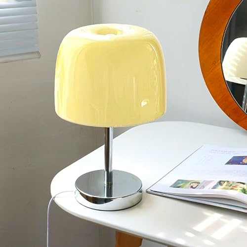 GUANSHAN Retro Pilz Glas Tischlampe Nachtlicht Elegante und Licht Luxus Nachttisch Dekorative Tischleuchte Für Schlafzimmer, Wohnzimmer, Esszimmer