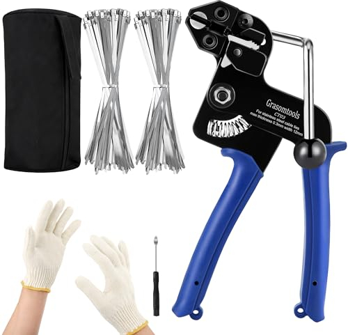 Kit pistola per fascette in metallo da 200 pezzi, pistola per fascette in acciaio inossidabile con fascette per cavi in acciaio inossidabile autobloccanti 304 da 200 pezzi
