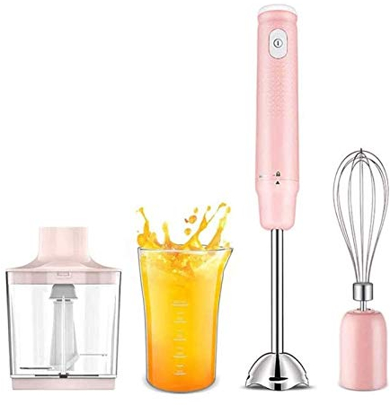 LEONYS Immersion Hand Blender, 120W-Stepless Velocità 4-in-1 Smart Stick Blender con becherina di miscelazione, frutti d'uovo per frullati/purea Bambino alimentari/salse/zuppe, rosa