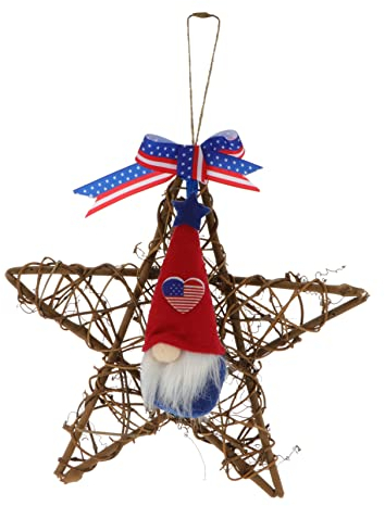 RORPOIR 1stk Kranz Zum Unabhängigkeitstag Vierter Juli Kranz Patriotisches Willkommensschild Unabhängigkeitstag Pentagramm Gnomenkranz Festival-Girlande Haustür Amerikanisch Hölzern