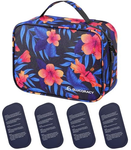 Glucoracy Estuche de viaje enfriador de insulina, bolsa grande de refrigeración de medicamentos con 4 paquetes de hielo reutilizables para bolígrafos de insulina y suministros para diabéticos,