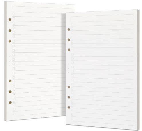 A5-Füllpapier-To-Do-Liste [2 Packungen] Toplive 100GSM dickes Nachfüllpapier 6 Löcher Nachfülleinlagen Loose Notizpapier A5 Refill Paper 80 Blätter (160 Seiten) für 6 Ring Binder Notizbuch.