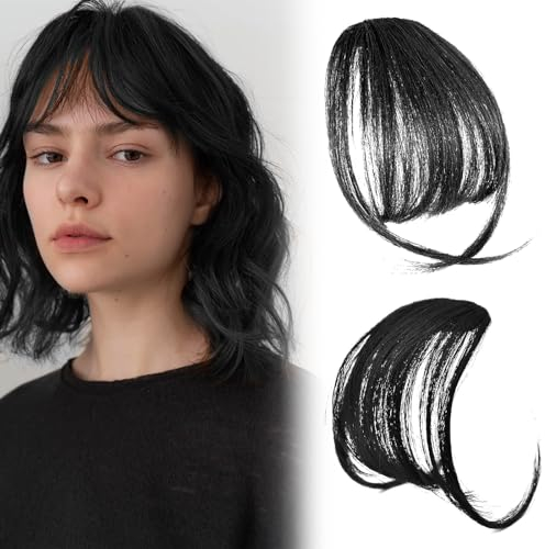 Pony Haarteil Echthaar 100% Echthaar Remy Clip In Pony Echthaar Fringe Extensions Pony zum Anklipsen Echthaar Natürliche Bangs für Alle Gesichtsformen und Hauttöne Mädchen Frauen Natürliche Schwarze
