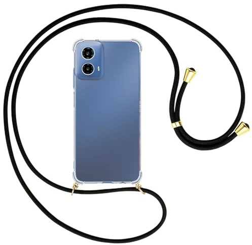 mtb more energy® Handykette kompatibel mit Motorola Moto G34 5G - schwarz/Metallteile: Gold - Smartphone Hülle zum Umhängen - TPU Case
