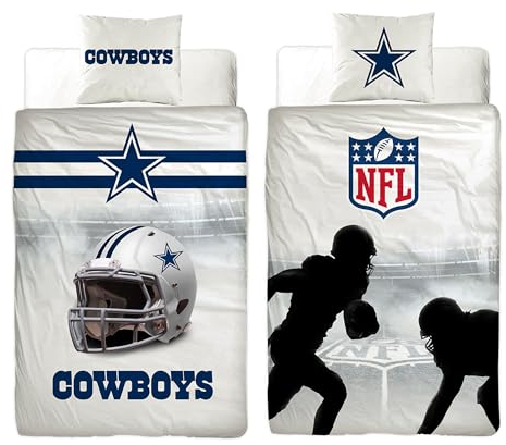 NFL Bettwäsche Dallas Cowboy 135 x 200 cm + 80 x 80 cm 100% Baumwolle Renforcé-Linon-Qualität mit Reißverschluss American Football Fan Super Bowl Rowdy American Team Wende-Bezug deutsche Größe
