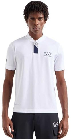 Emporio Armani EA7 Herren Tennis PRO T-Shirt mit Aufdruck aus technischem Stoff VENTUS7-3DPT26 (Weiß/Blau, S)