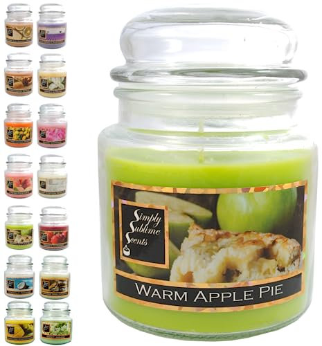 SIMPLY SUBLIME SCENTS - Luxury Scented Candle - Exceptional Fragrance Oil - Medium Glass Jar, Up to 76 Hours - Clever Wax Formula for a Long, Clean & Even Burn - Warm Apple Pie - Cotton Wick