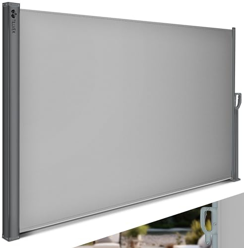 tillvex® Toldo lateral de 160 x 400 cm, extensible y opaco, protección visual para balcón, jardín y terraza, estor lateral con soporte de pared, protección solar de acero inoxidable, protección contra