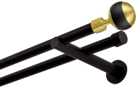 Gardinenstange 140 cm lang 2-läufig schwarz -gold Vorhangstange 19 mm Wandbefestigung