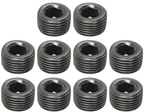 PATIKIL 3/8NPT Male Pipe Plug Internal Hex Thread Socket, 10 Pcs Solid Stainless Steel Pipe Plug Fitting Set Hex Counter Sunk Pipe Plug for Pipe Air Tanks, Black