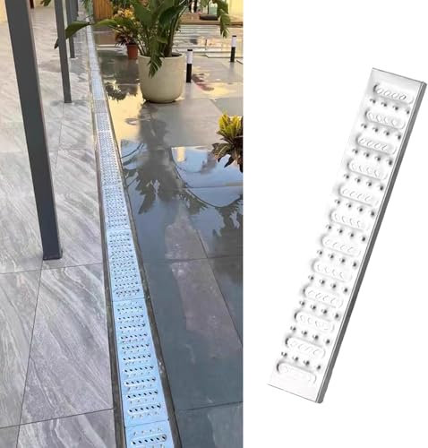 Canaleta Desague con Rejilla Rejilla de Drenaje de 58 Cm de Largo con Protuberancias Antideslizantes, Tapa de Drenaje Exterior de Metal, Rejilla de Drenaje para Cocina de Restaurante, Mercado de Maris