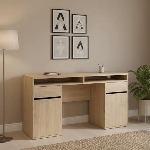 Dmora - Schreibtisch Dina, Mehrzweckschreibtisch, Bürotisch für PC, Eckschreibtisch, 149x48 h77 cm, Eiche