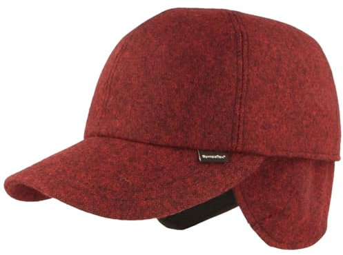Breiter Herren Winter Baseball-Cap Schirmmütze Baseball Kappe mit Sympatex Membran & ausklappbarem Ohrenschutz – aus Wolle mit weichem Innenfutter - Rot Gemustert 59